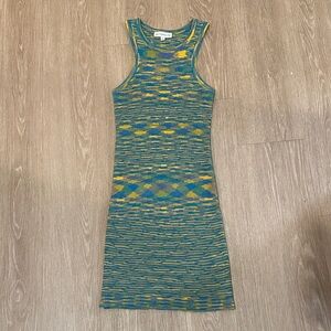Stylish Knit Mini Dress in Blue and Yellow